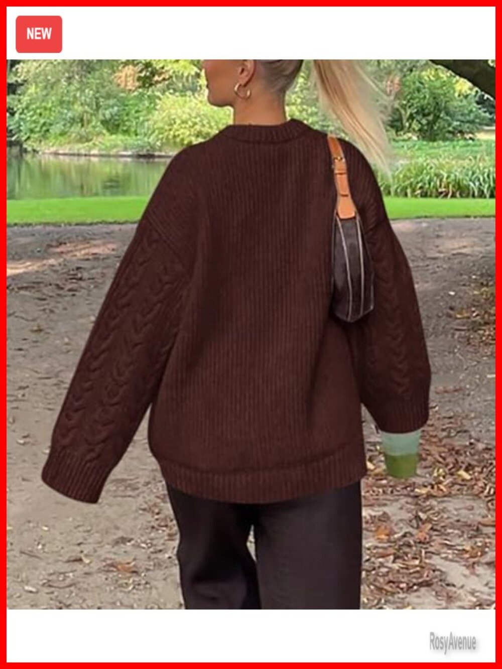 Oversized Cable Knit Crewneck Long Sleeve Pullover Sweater